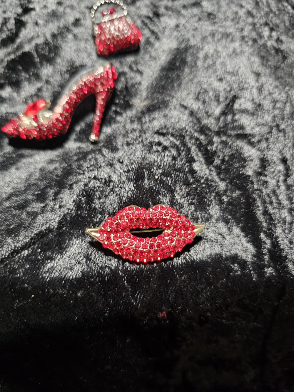 Red Crystal High Heel, Lip and Purse Jewelry Set - Women